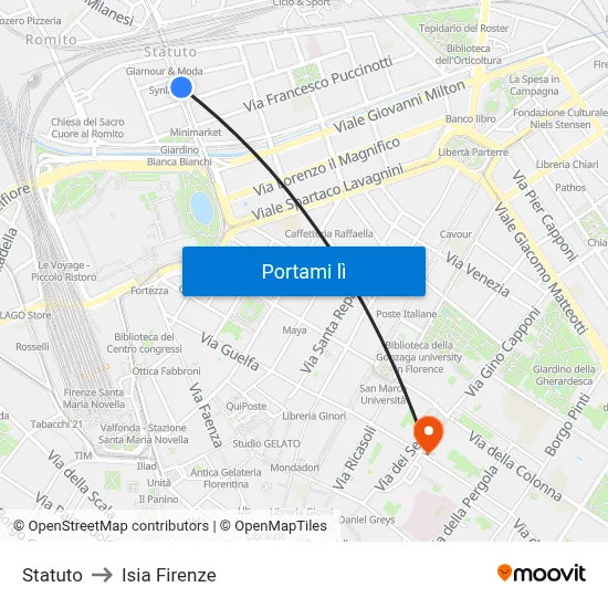 Statuto to Isia Firenze map
