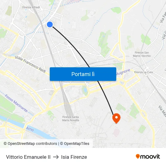 Vittorio Emanuele II to Isia Firenze map