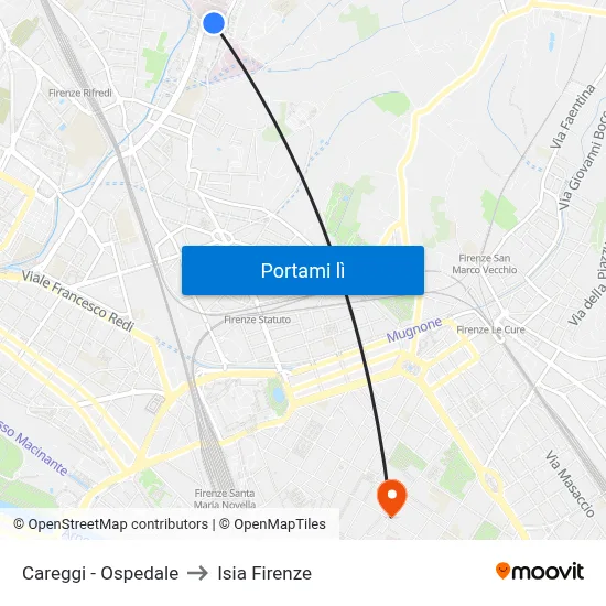 Careggi - Ospedale to Isia Firenze map
