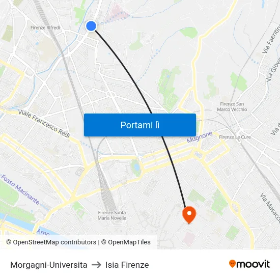 Morgagni-Universita to Isia Firenze map