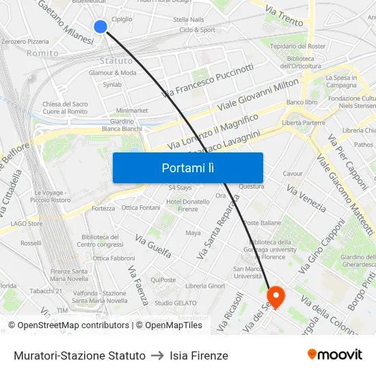 Muratori-Stazione Statuto to Isia Firenze map