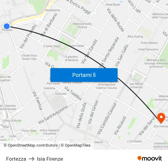 Fortezza to Isia Firenze map