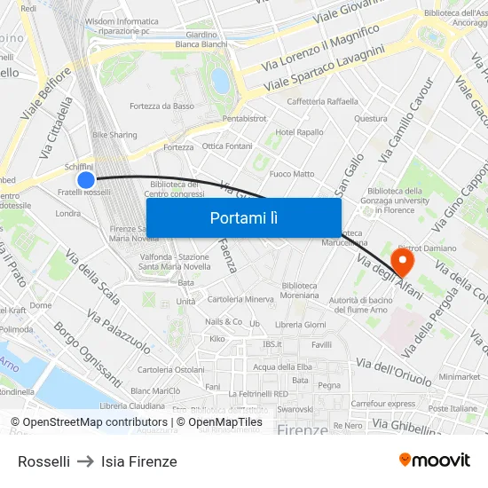 Rosselli to Isia Firenze map