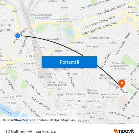 T2 Belfiore to Isia Firenze map