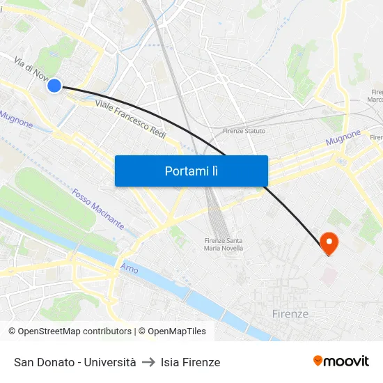 San Donato - Università to Isia Firenze map