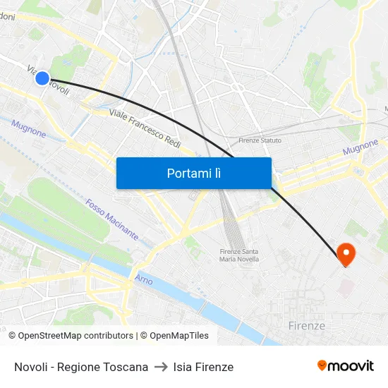 Novoli - Regione Toscana to Isia Firenze map