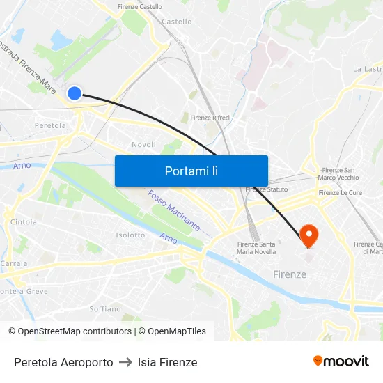 Peretola Aeroporto to Isia Firenze map