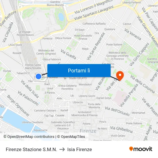 Firenze Stazione S.M.N. to Isia Firenze map