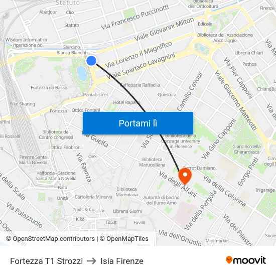 Fortezza T1 Strozzi to Isia Firenze map