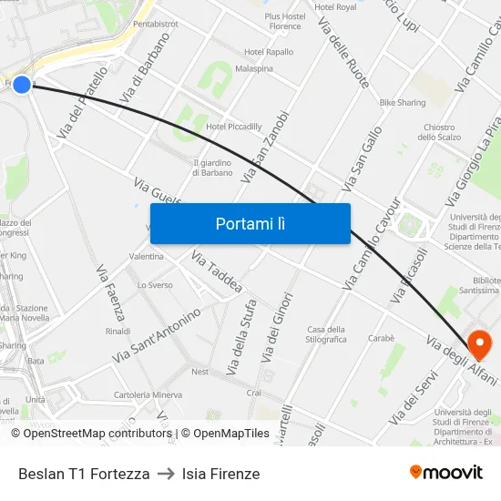Beslan T1 Fortezza to Isia Firenze map