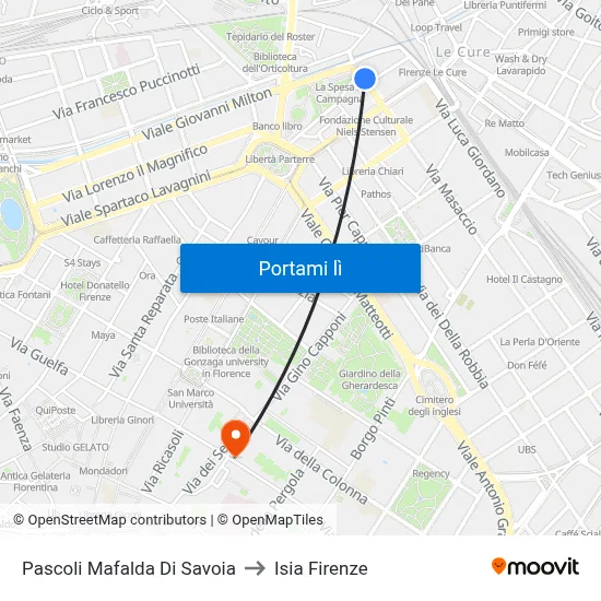 Pascoli Mafalda Di Savoia to Isia Firenze map
