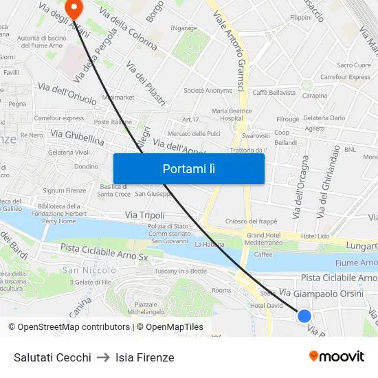 Salutati Cecchi to Isia Firenze map