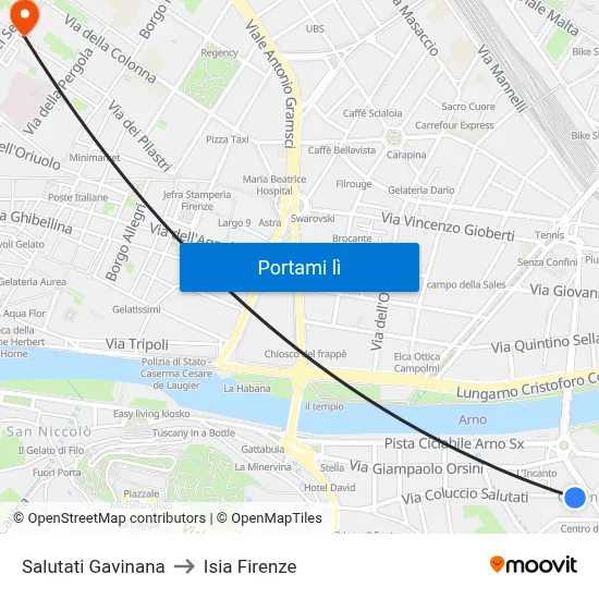 Salutati Gavinana to Isia Firenze map