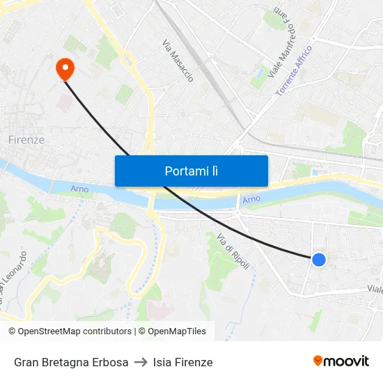 Gran Bretagna Erbosa to Isia Firenze map