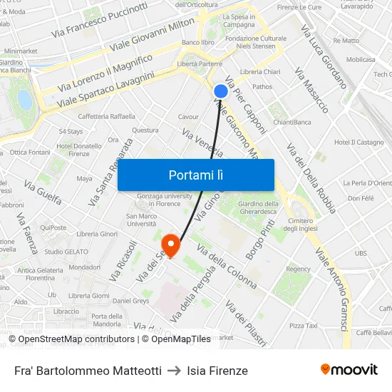 Fra' Bartolommeo Matteotti to Isia Firenze map