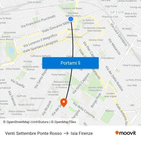 Venti Settembre Ponte Rosso to Isia Firenze map
