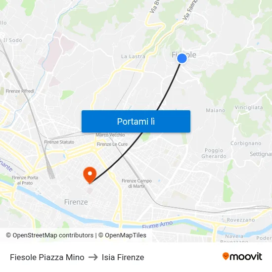 Fiesole Piazza Mino to Isia Firenze map
