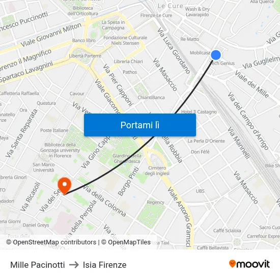 Mille Pacinotti to Isia Firenze map