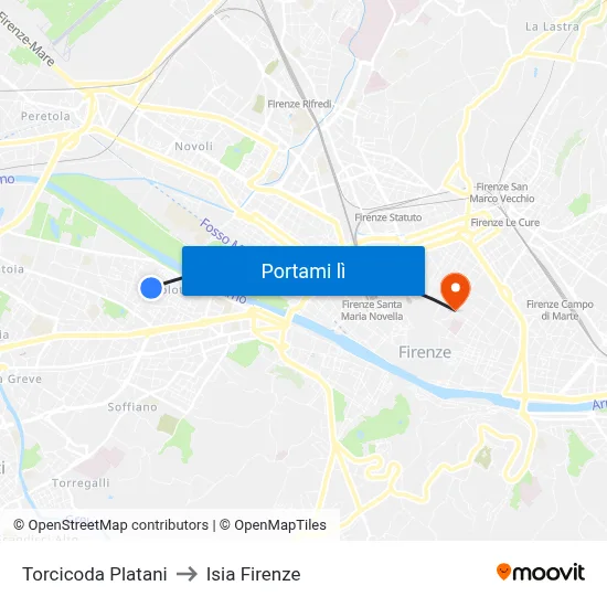 Torcicoda Platani to Isia Firenze map