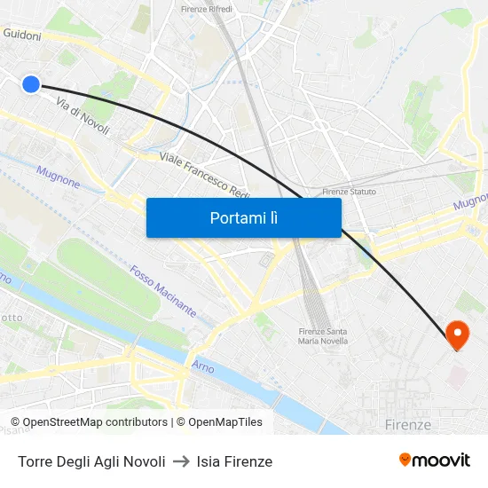 Torre Degli Agli Novoli to Isia Firenze map
