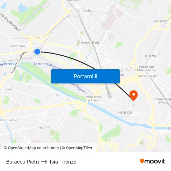 Baracca Pietri to Isia Firenze map
