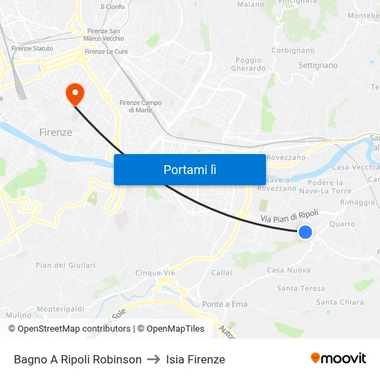 Bagno A Ripoli Robinson to Isia Firenze map