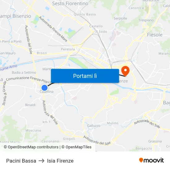 Pacini Bassa to Isia Firenze map