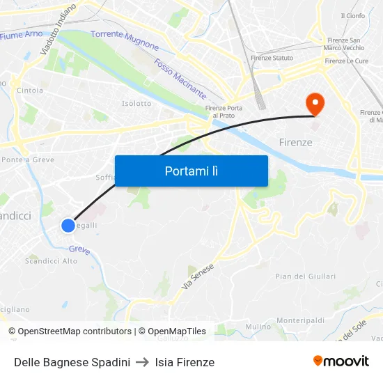 Delle Bagnese Spadini to Isia Firenze map