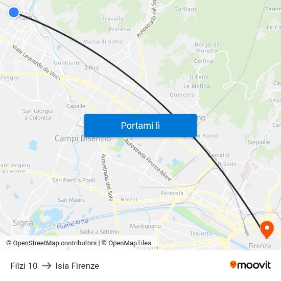 Filzi 10 to Isia Firenze map