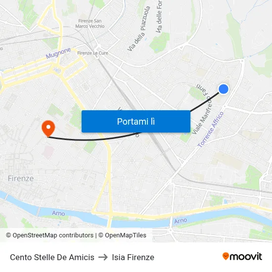 Cento Stelle De Amicis to Isia Firenze map