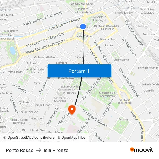 Ponte Rosso to Isia Firenze map