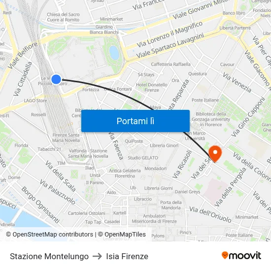 Stazione Montelungo to Isia Firenze map