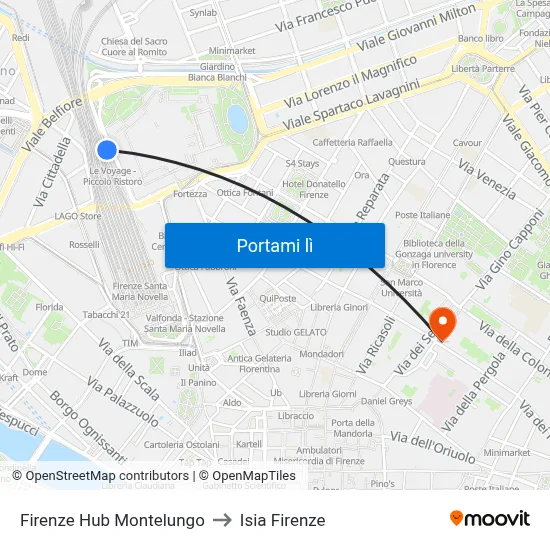 Firenze Hub Montelungo to Isia Firenze map