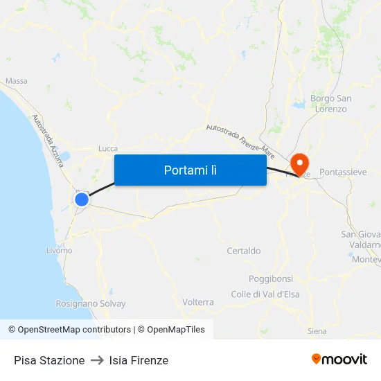 Pisa Stazione to Isia Firenze map