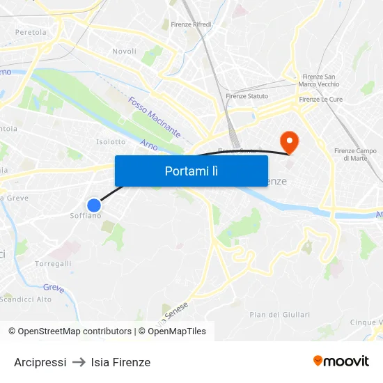 Arcipressi to Isia Firenze map