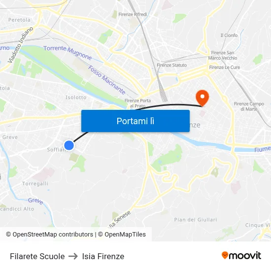 Filarete Scuole to Isia Firenze map