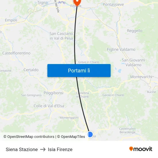 Siena Stazione to Isia Firenze map