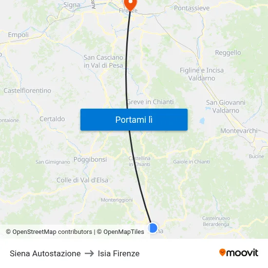 Siena Autostazione to Isia Firenze map