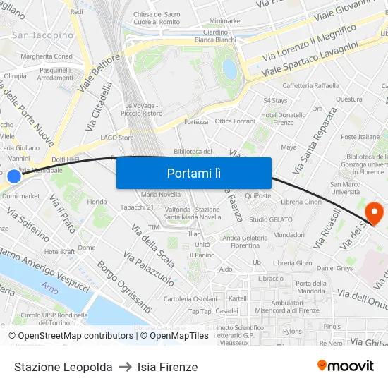 Stazione Leopolda to Isia Firenze map