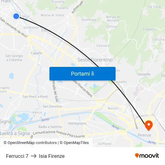 Ferrucci 7 to Isia Firenze map