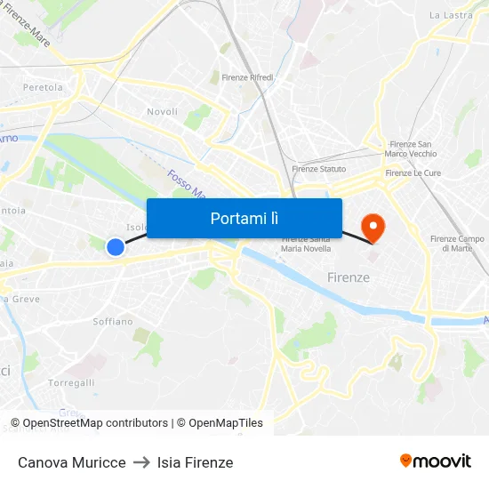 Canova Muricce to Isia Firenze map