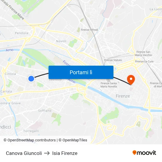 Canova Giuncoli to Isia Firenze map