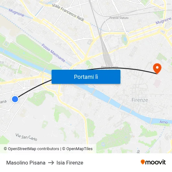 Masolino Pisana to Isia Firenze map