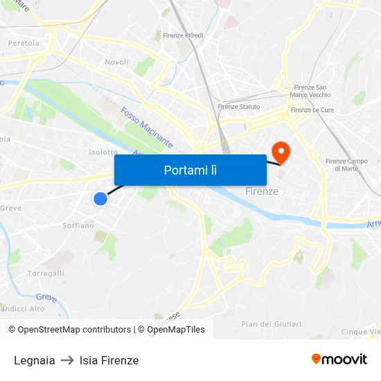 Legnaia to Isia Firenze map