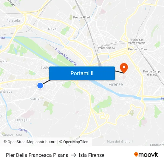 Pier Della Francesca Pisana to Isia Firenze map