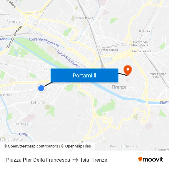 Piazza Pier Della Francesca to Isia Firenze map