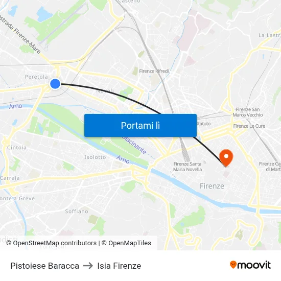 Pistoiese Baracca to Isia Firenze map