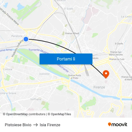 Pistoiese Bivio to Isia Firenze map