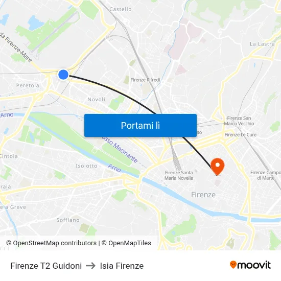 Firenze T2 Guidoni to Isia Firenze map