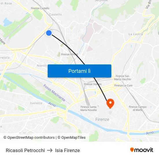 Ricasoli Petrocchi to Isia Firenze map